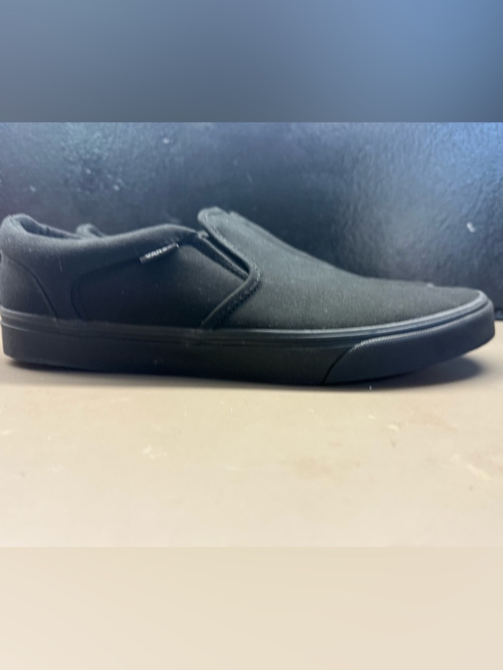 New Men's Vans Asher Slip On Canvas Sneakers Black/Black VN000SEQ186 Size Men 13